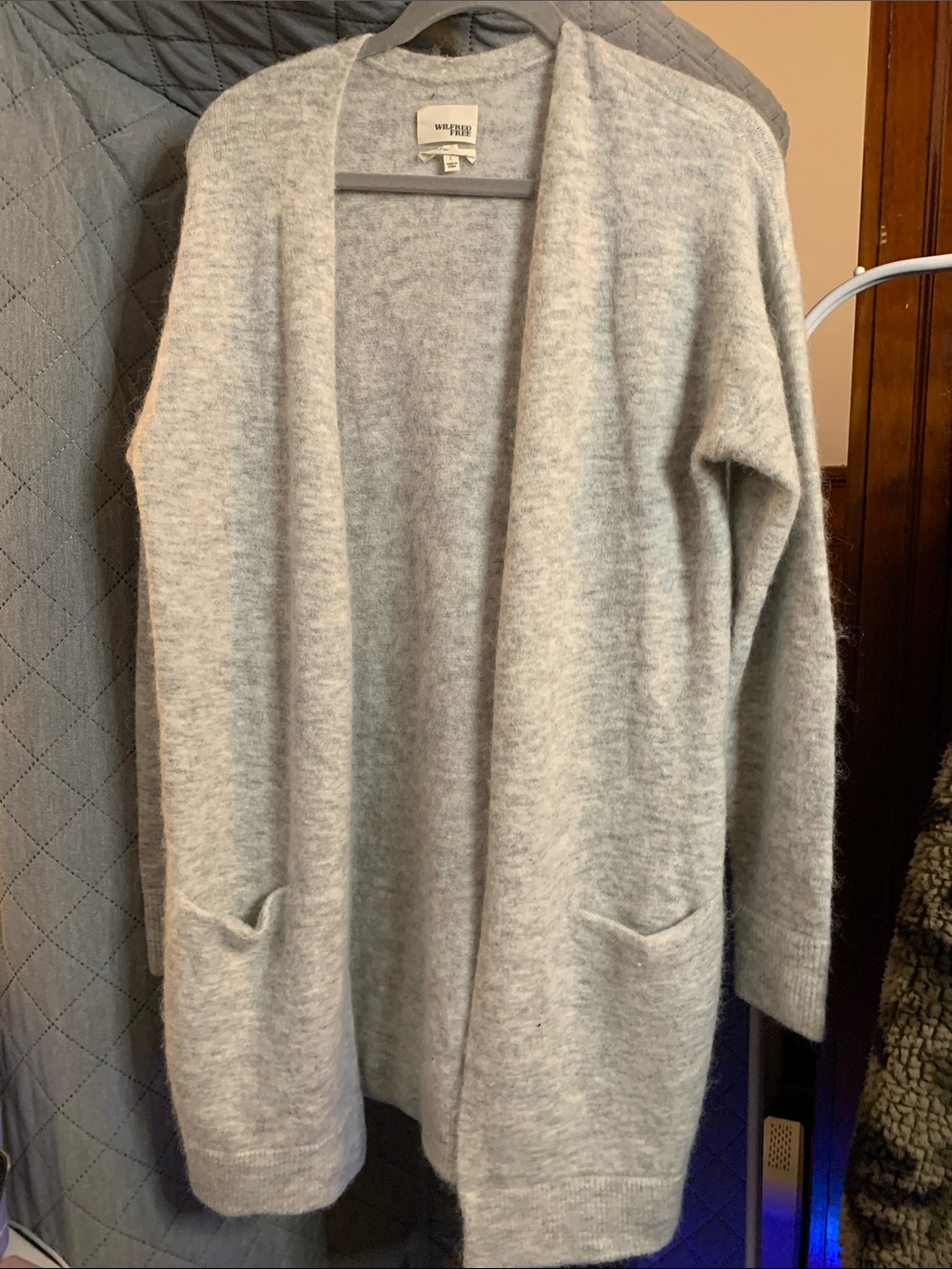 Wilfred Heather Gray Open-Front Pocket Cardigan